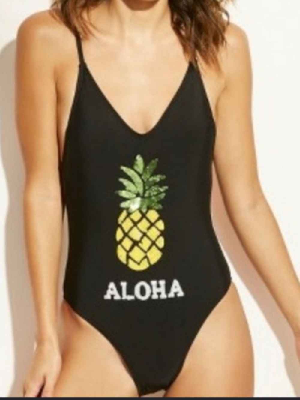Xhilaration NWT Black Padded bra One-Piece Bathing Suit Sequin Pineapple Large